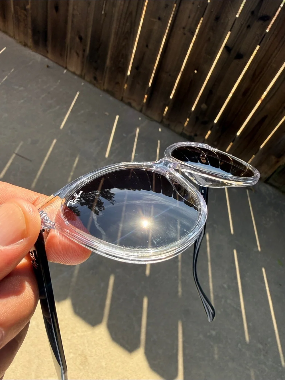 RB4378 Ray-Ban Sunglasses Polished Transparent Grey Gradient Lens w/ Brown Case